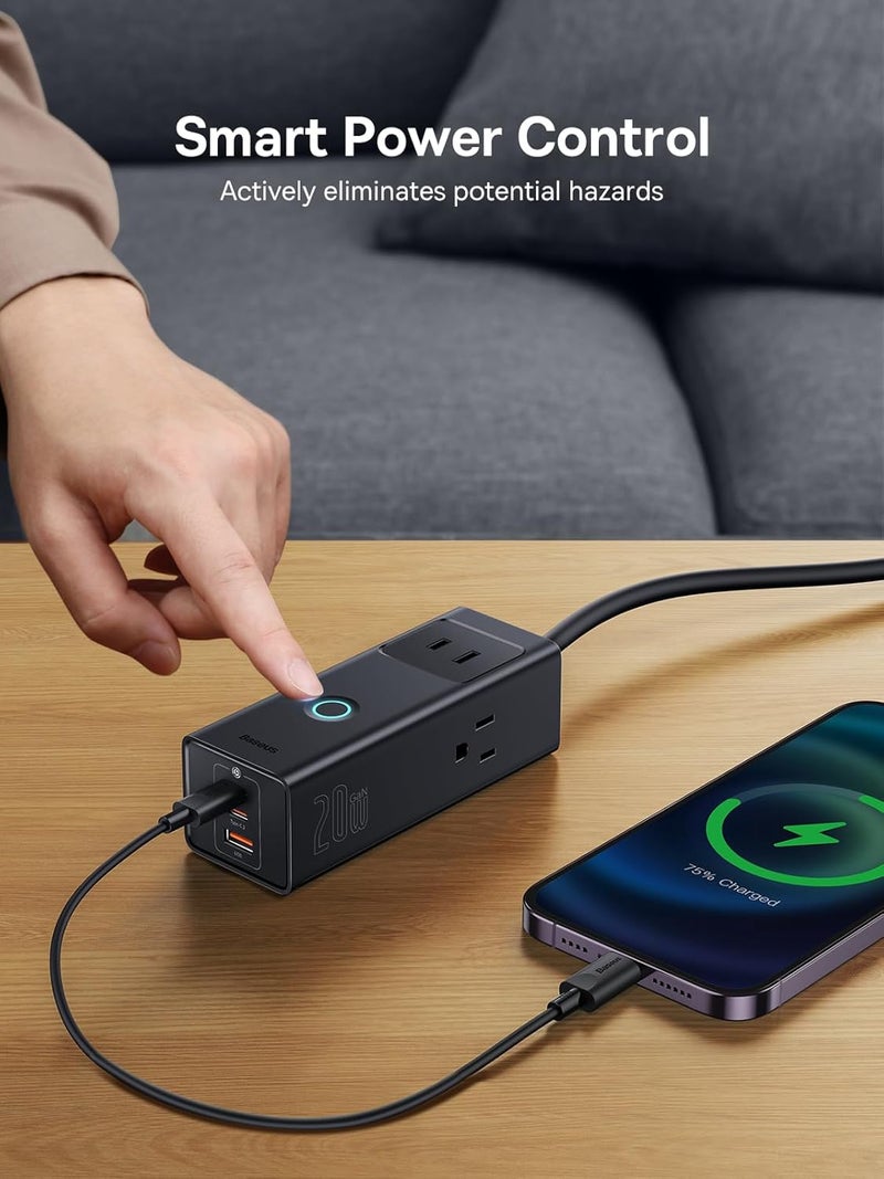 Baseus موزع الطاقة PD20W شاحن USB C مع 3 مآخذ AC و 3 منافذ USB محطة شحن سريعة للمكتب وغرفة النوم والمنزل - Image 5